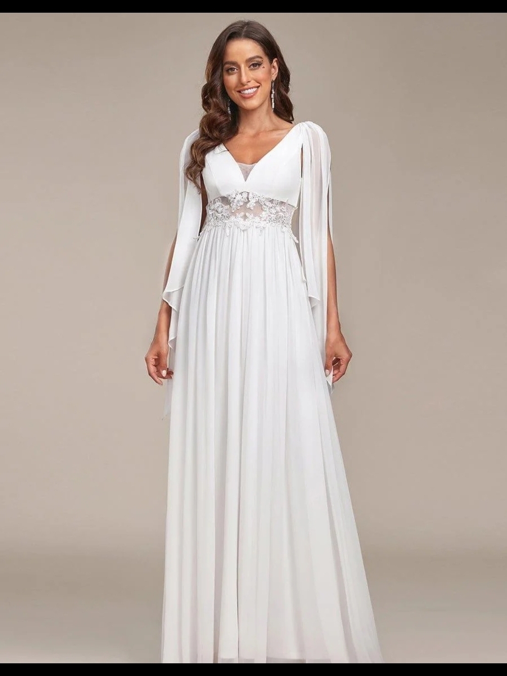 Ever Pretty White Chiffon A-Line Gown with Lace Waist